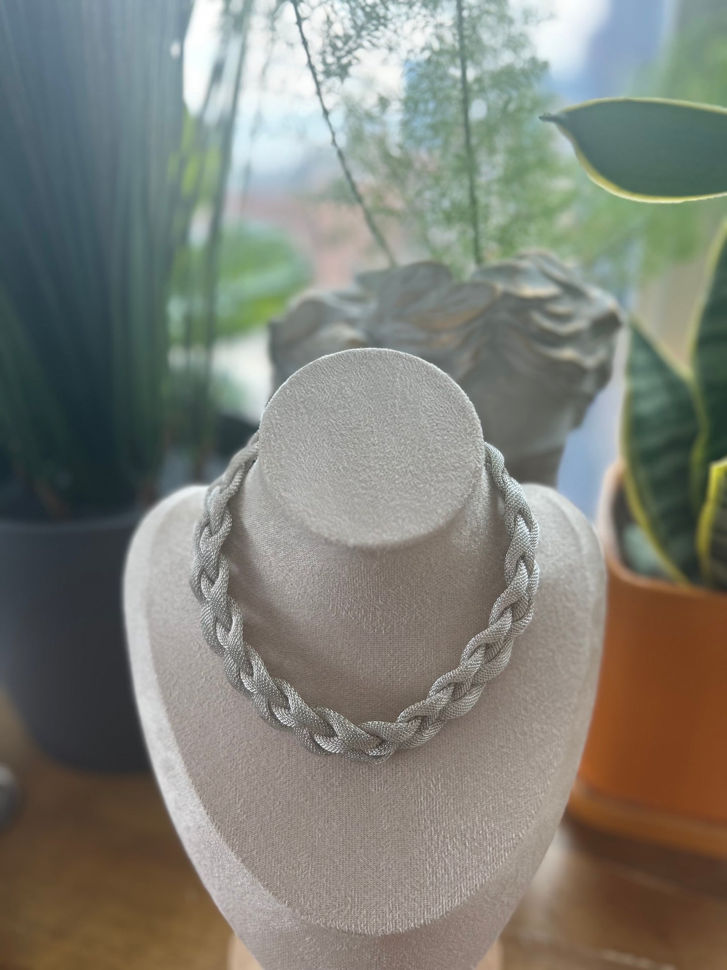 Ralph Lauren Silver Tone Mesh Braided Choker Style Necklace