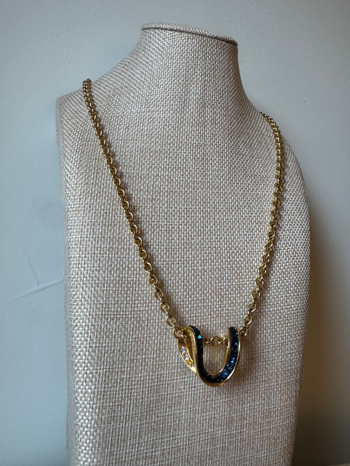 Vintage Nolan Miller | Faux Sapphire U-shaped Pendant Layering Necklace