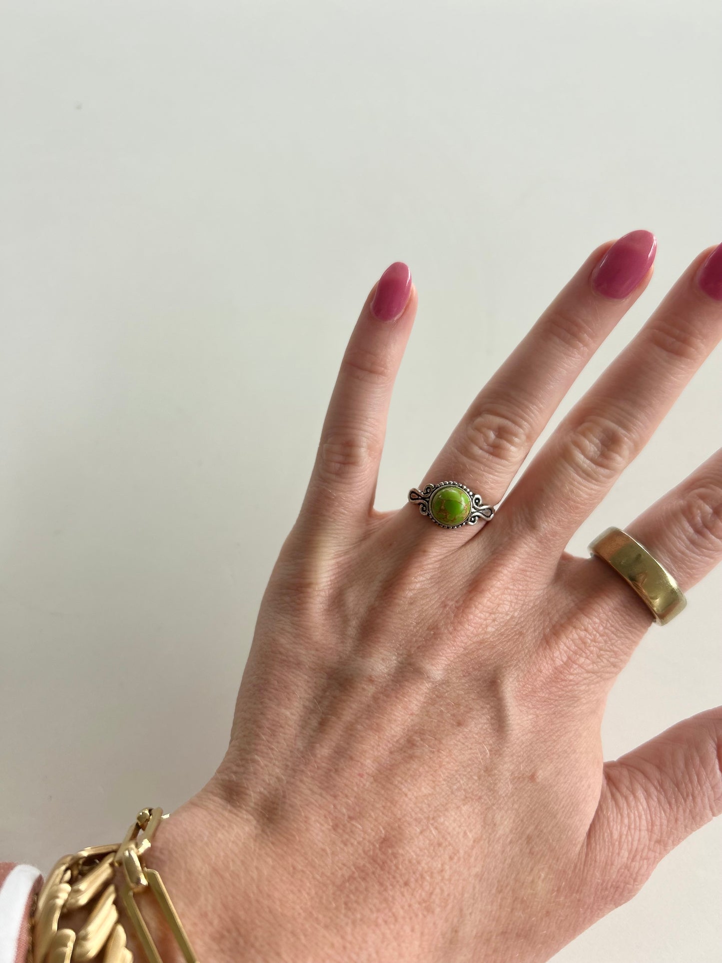 Sterling Silver 925 | Green Copper Turquoise-esque Ring