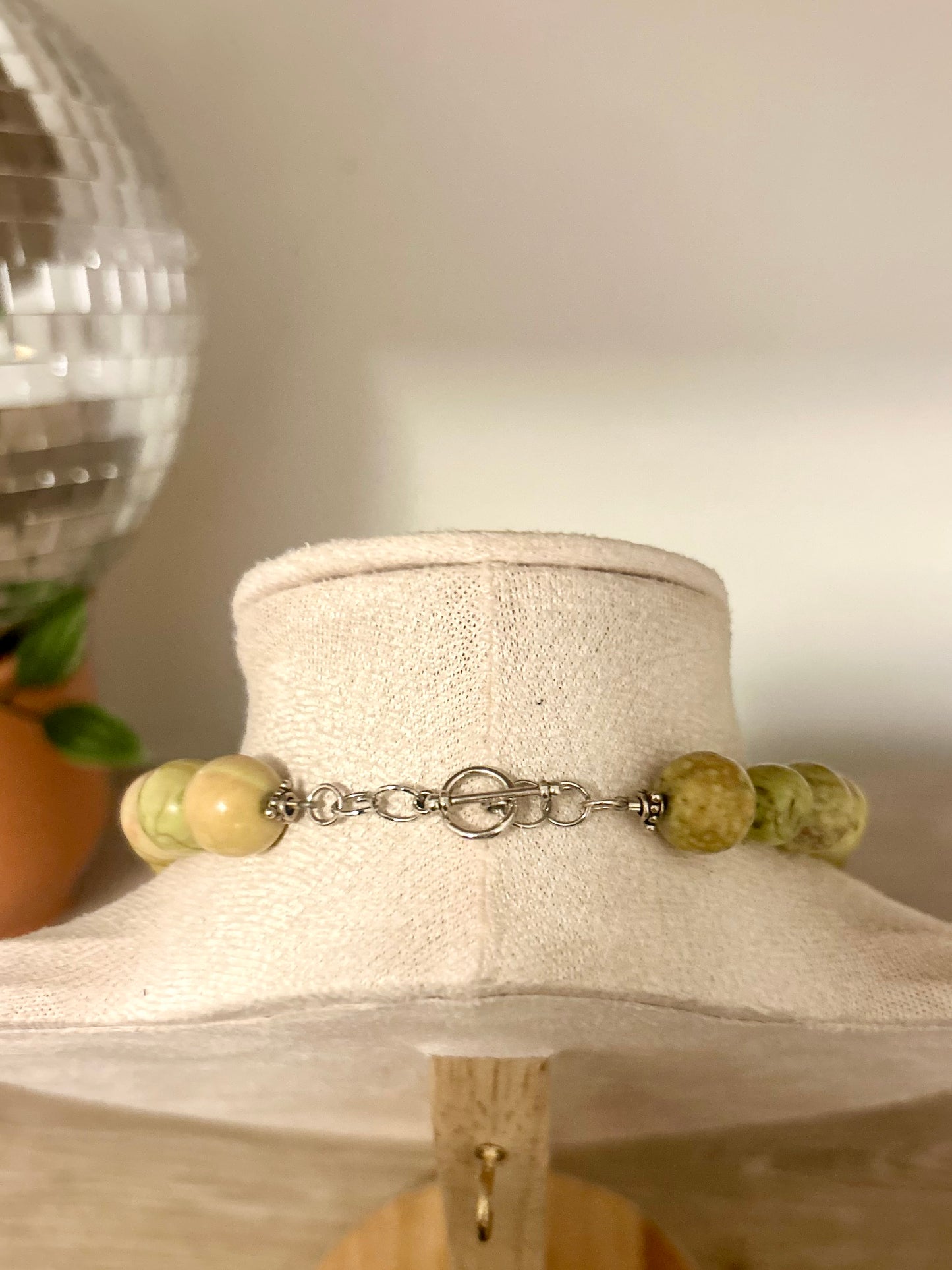 Handmade Yellow Green Mixed Bead Necklace with Silver Plated Cross Pendant