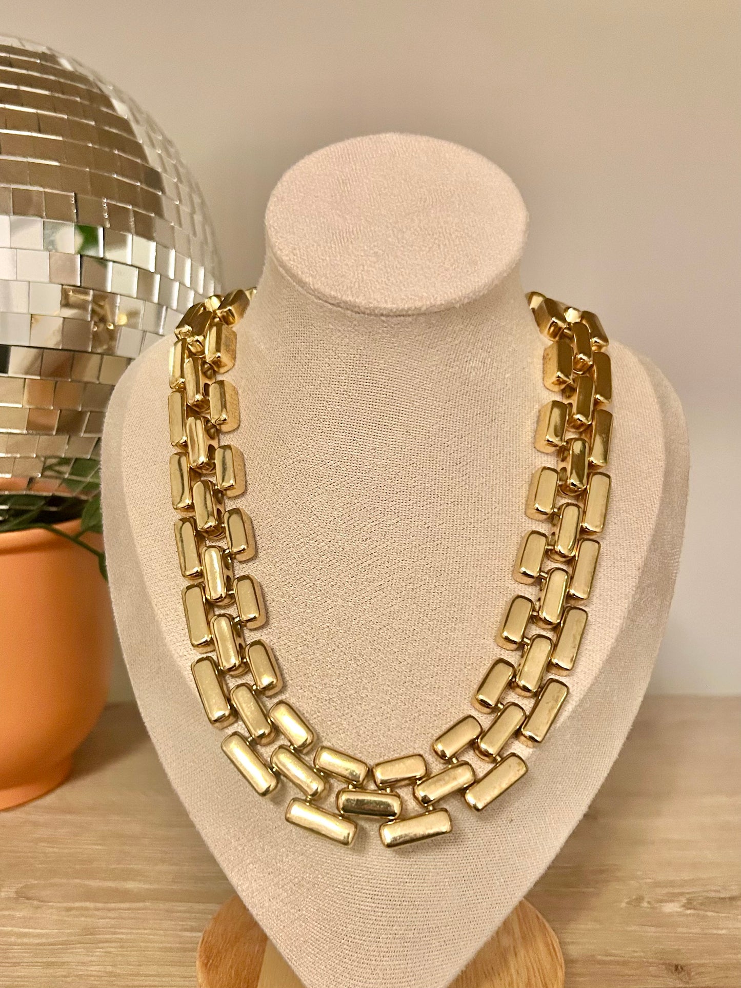Vintage | Heavy Flat Link Gold Chain Necklace