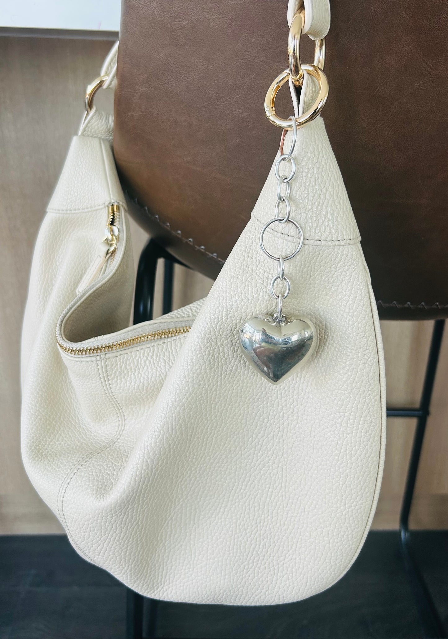 Silver Puffy Heart Bag Charm