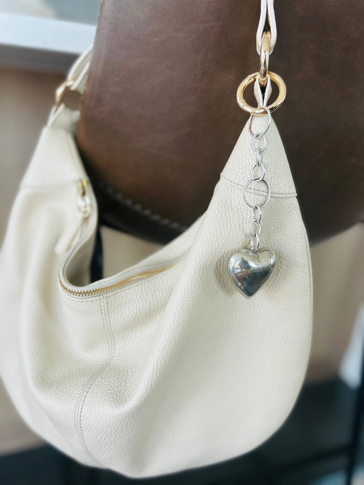 Silver Puffy Heart Bag Charm