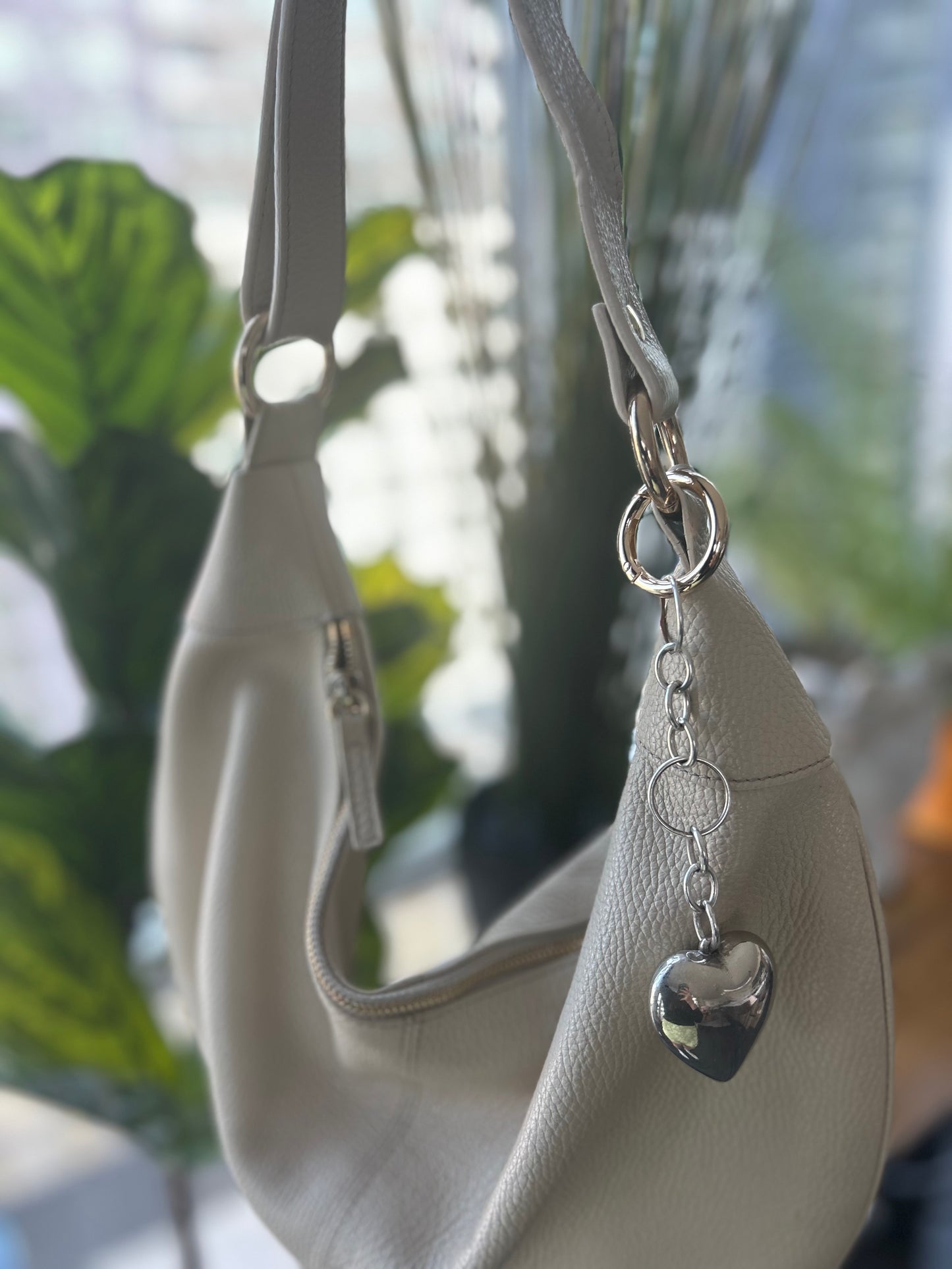 Silver Puffy Heart Bag Charm