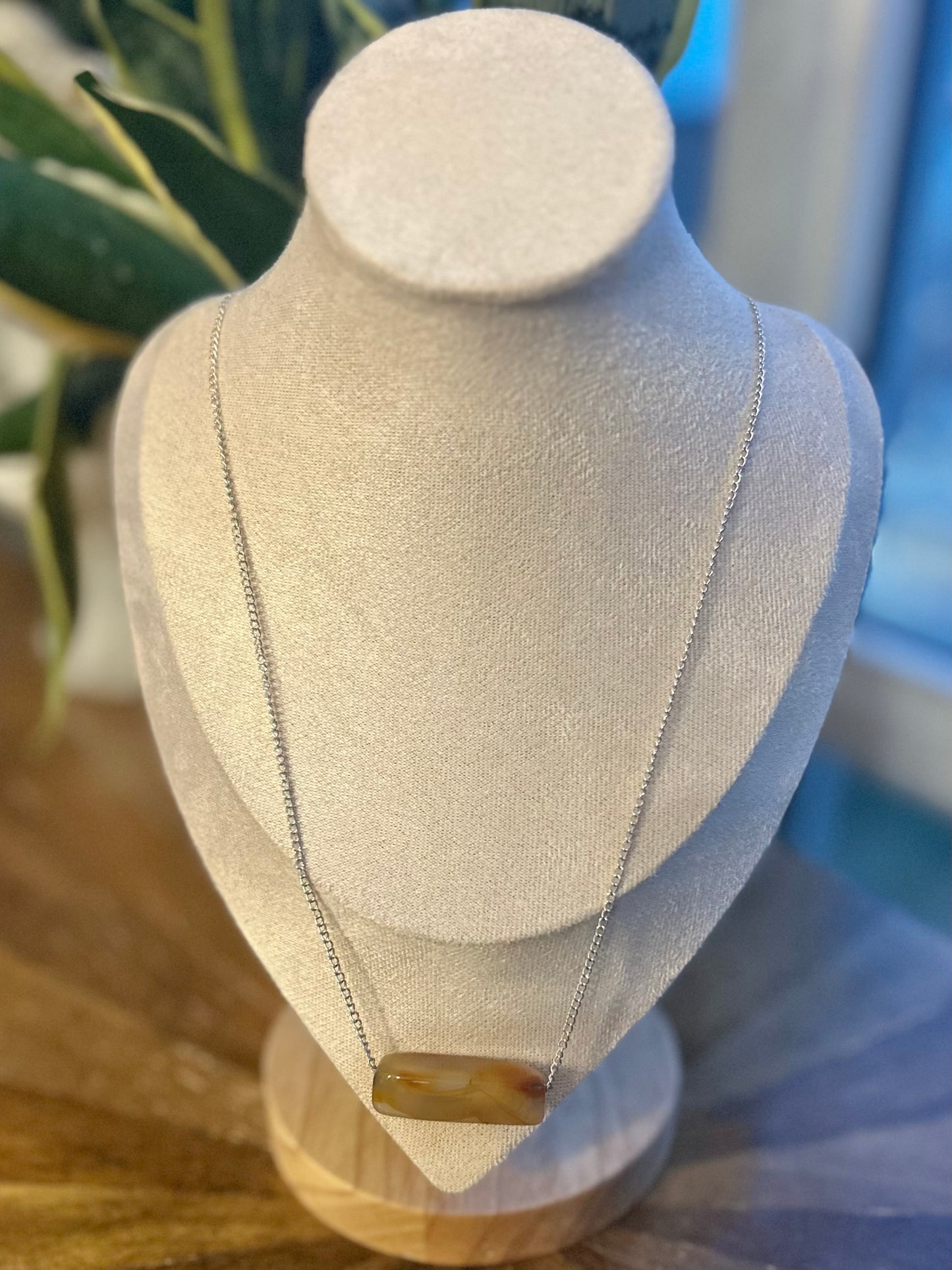 Fine Sterling SIlver Chain with Semi Precious Agate Gemstone Necklace - LARGE