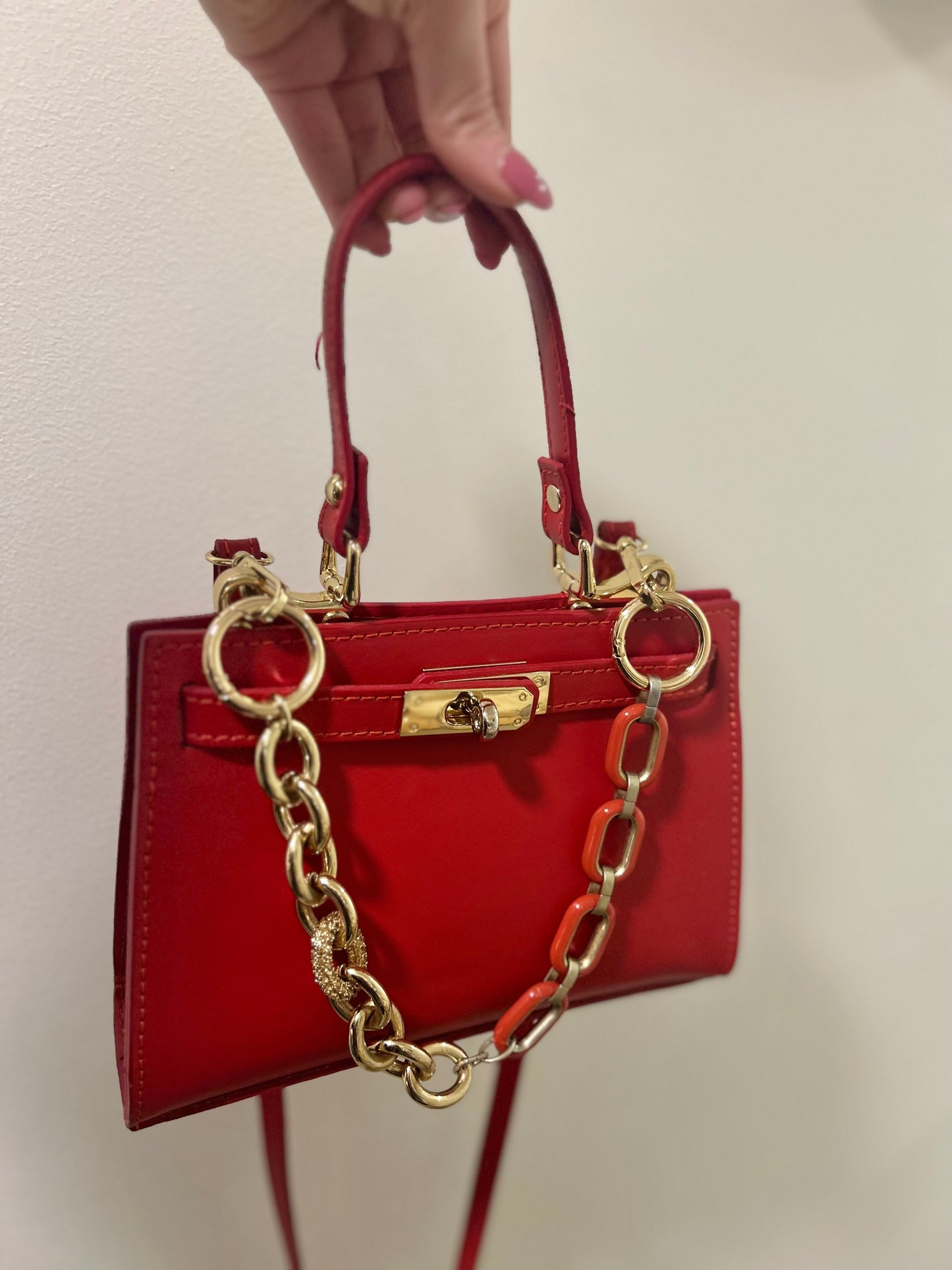 Gold Chain and Orange Acrylic Metal Mix Bag Charm