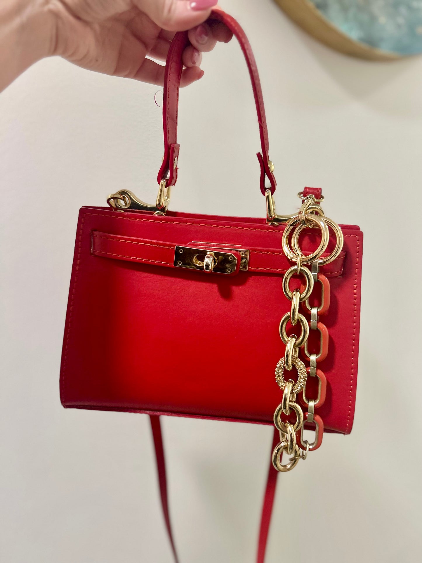 Gold Chain and Orange Acrylic Metal Mix Bag Charm