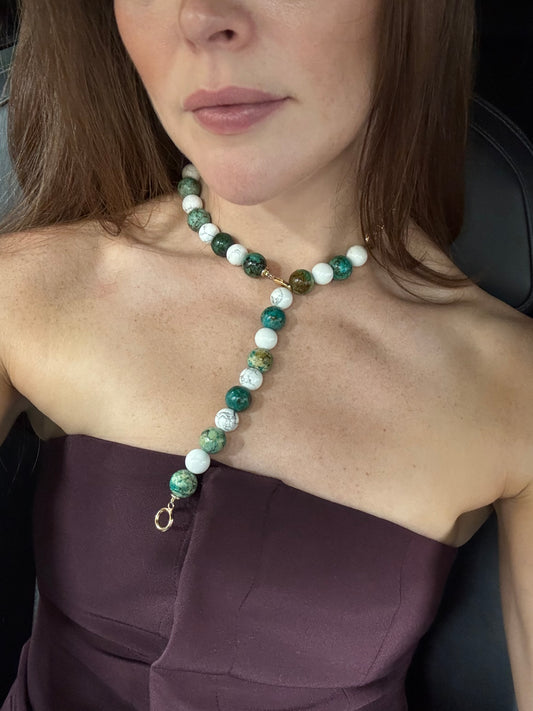 White and Green Stone Chain Necklace
