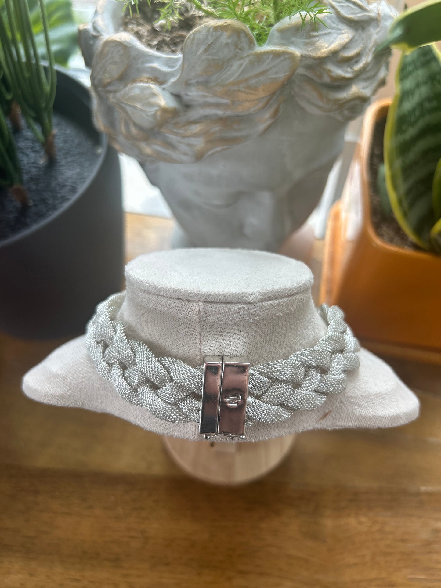 Ralph Lauren Silver Tone Mesh Braided Choker Style Necklace