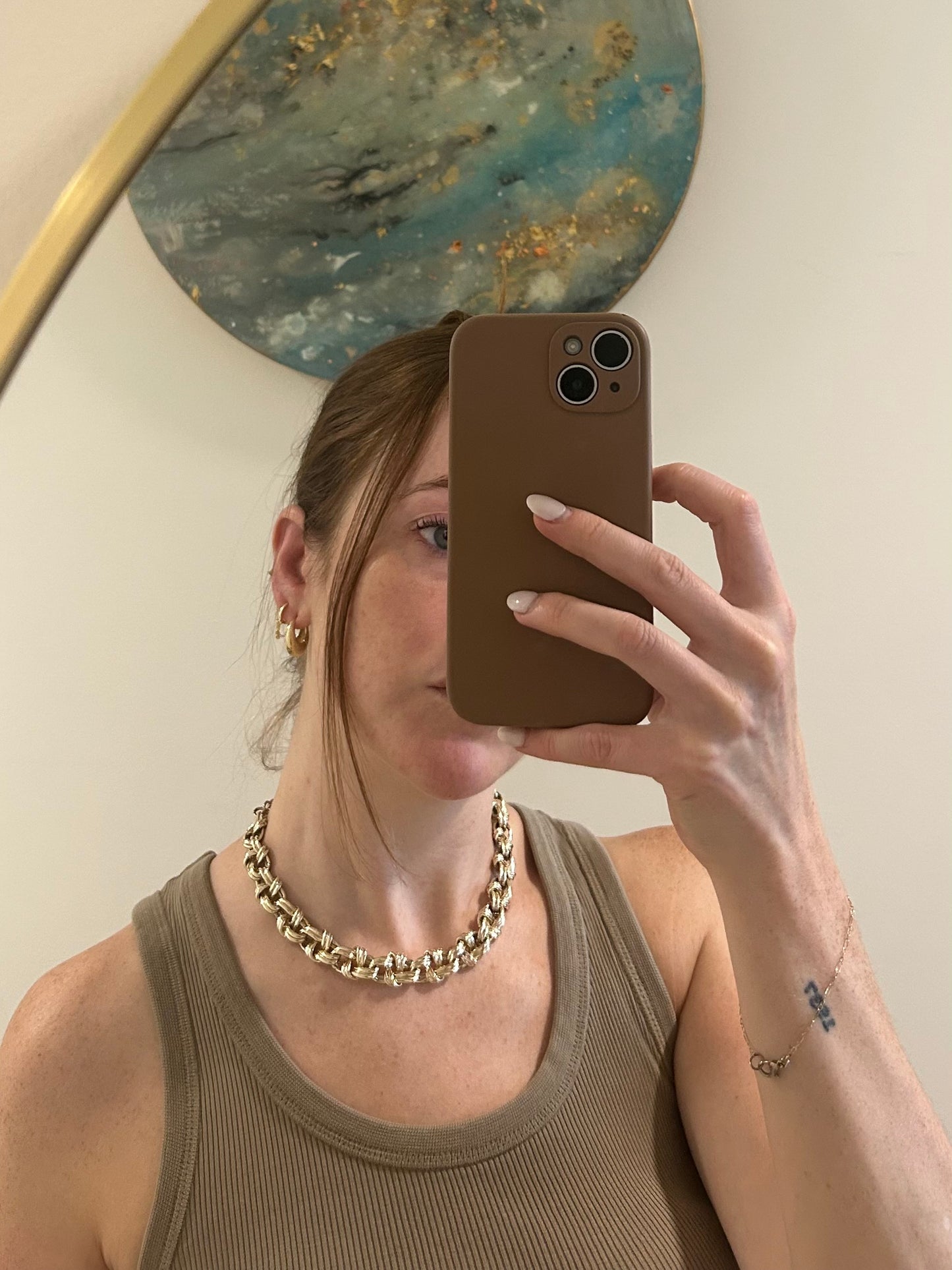 Yellow Gold Tone Flat Braided Chain Link Choker