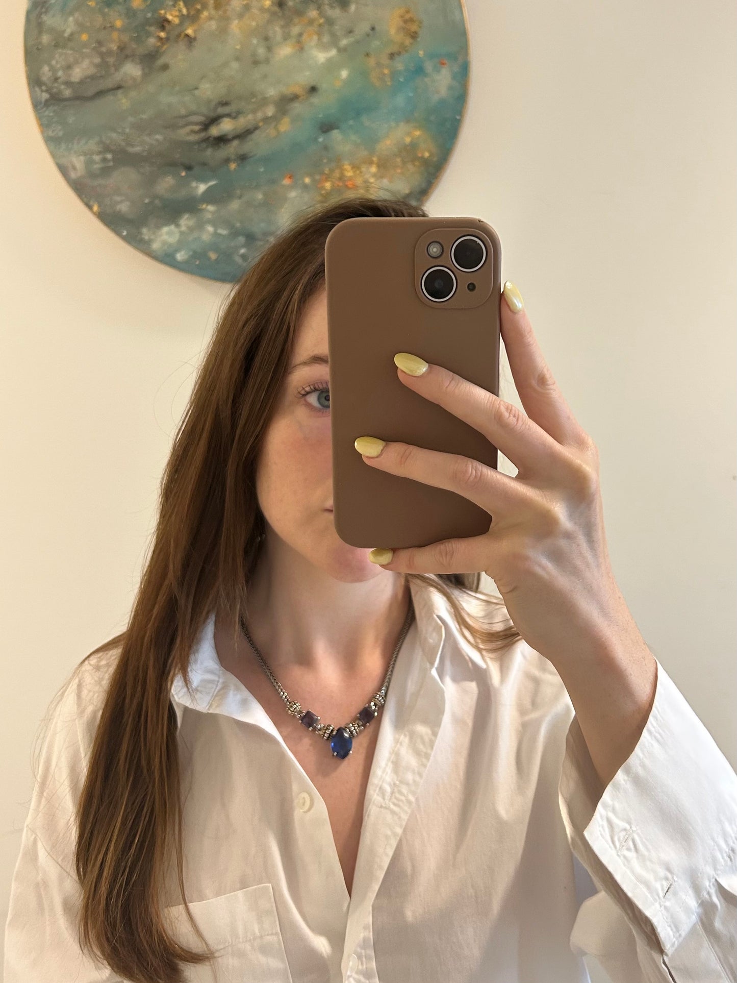 Vintage | Silver Cable Chain Blue & Purple Glass Pendant  Necklace