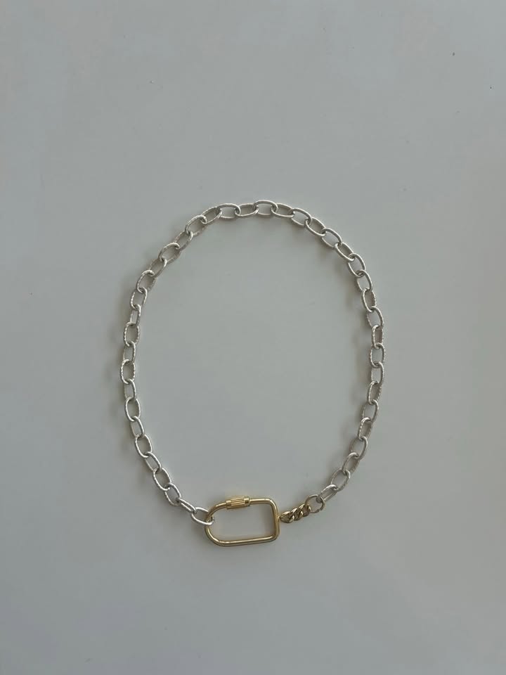 Two Toned Silver Chain Carabiner Necklace