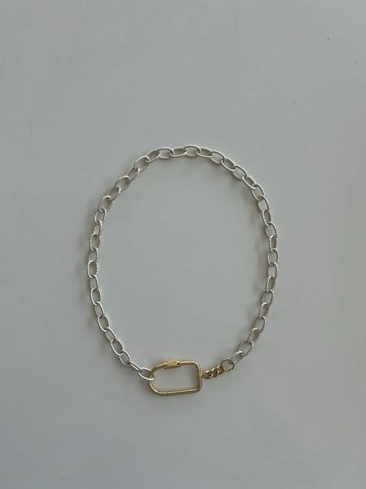 Two Toned Silver Chain Carabiner Necklace