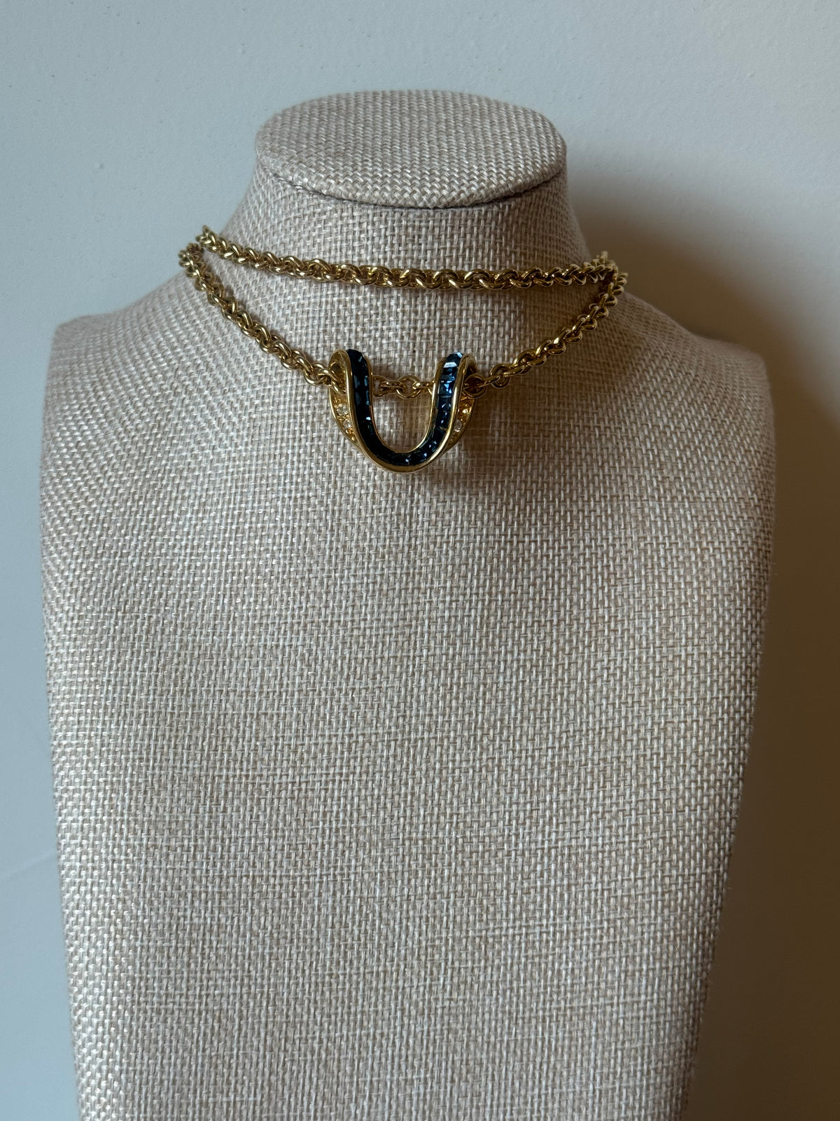 Vintage Nolan Miller | Faux Sapphire U-shaped Pendant Layering Necklace