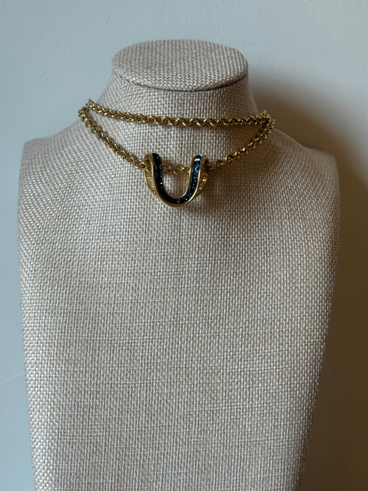 Vintage Nolan Miller | Faux Sapphire U-shaped Pendant Layering Necklace