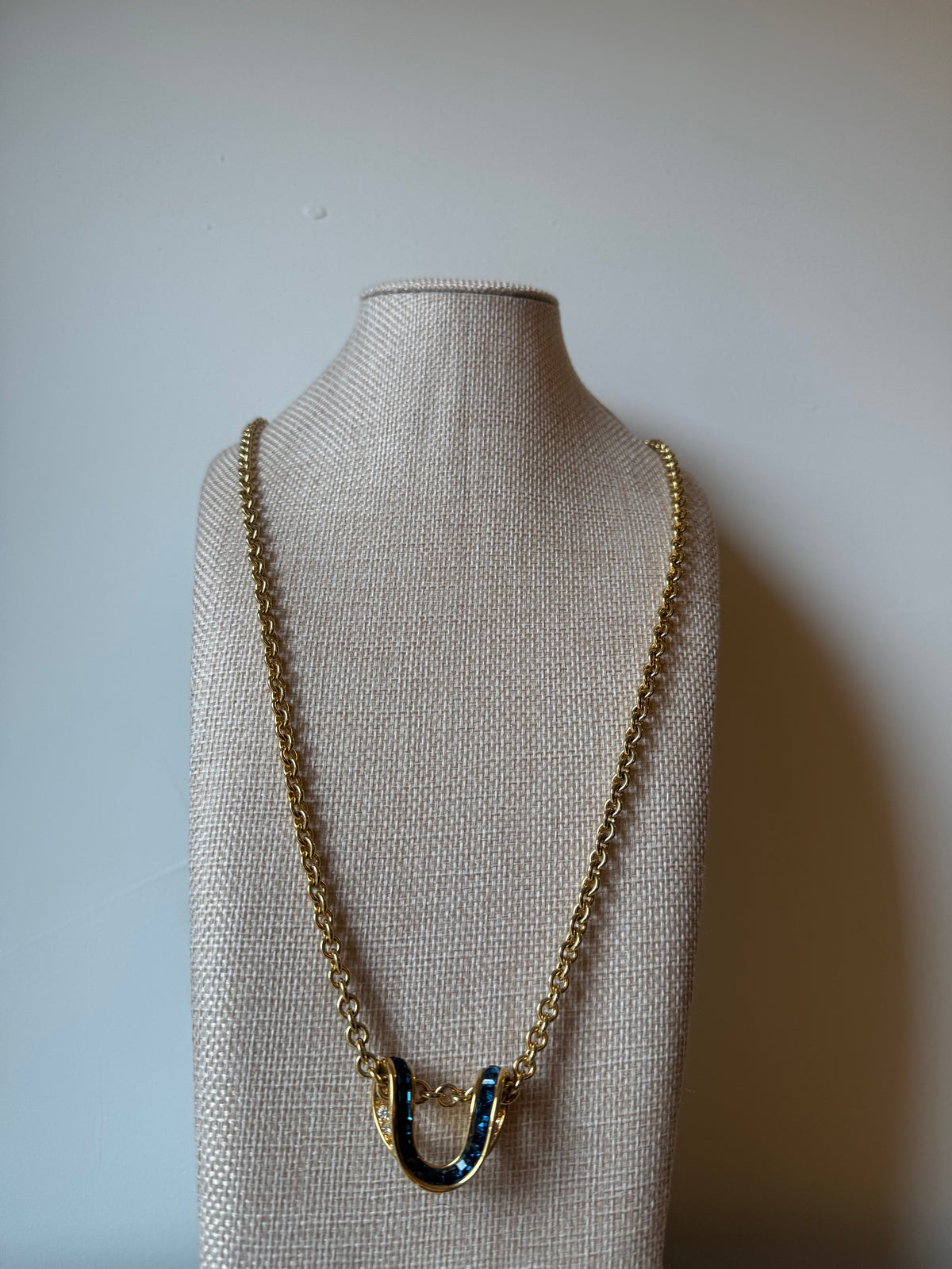 Vintage Nolan Miller | Faux Sapphire U-shaped Pendant Layering Necklace