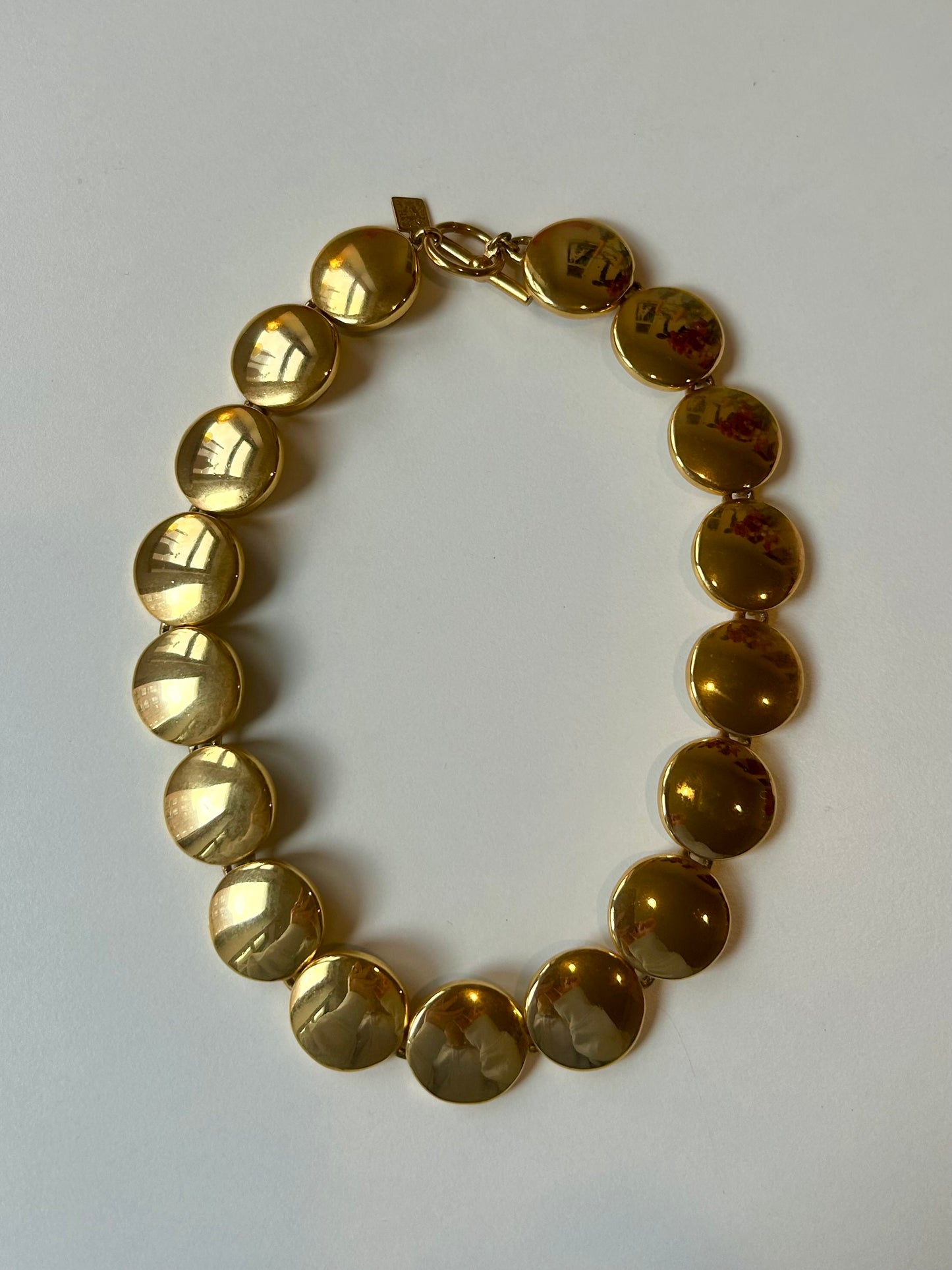 Vintage | Signed Anne Klein | Couture Round Shiny Golden Disks Statement Choker Necklace