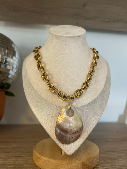Gold Filled Chain Necklace with Abalone Shell Pendant
