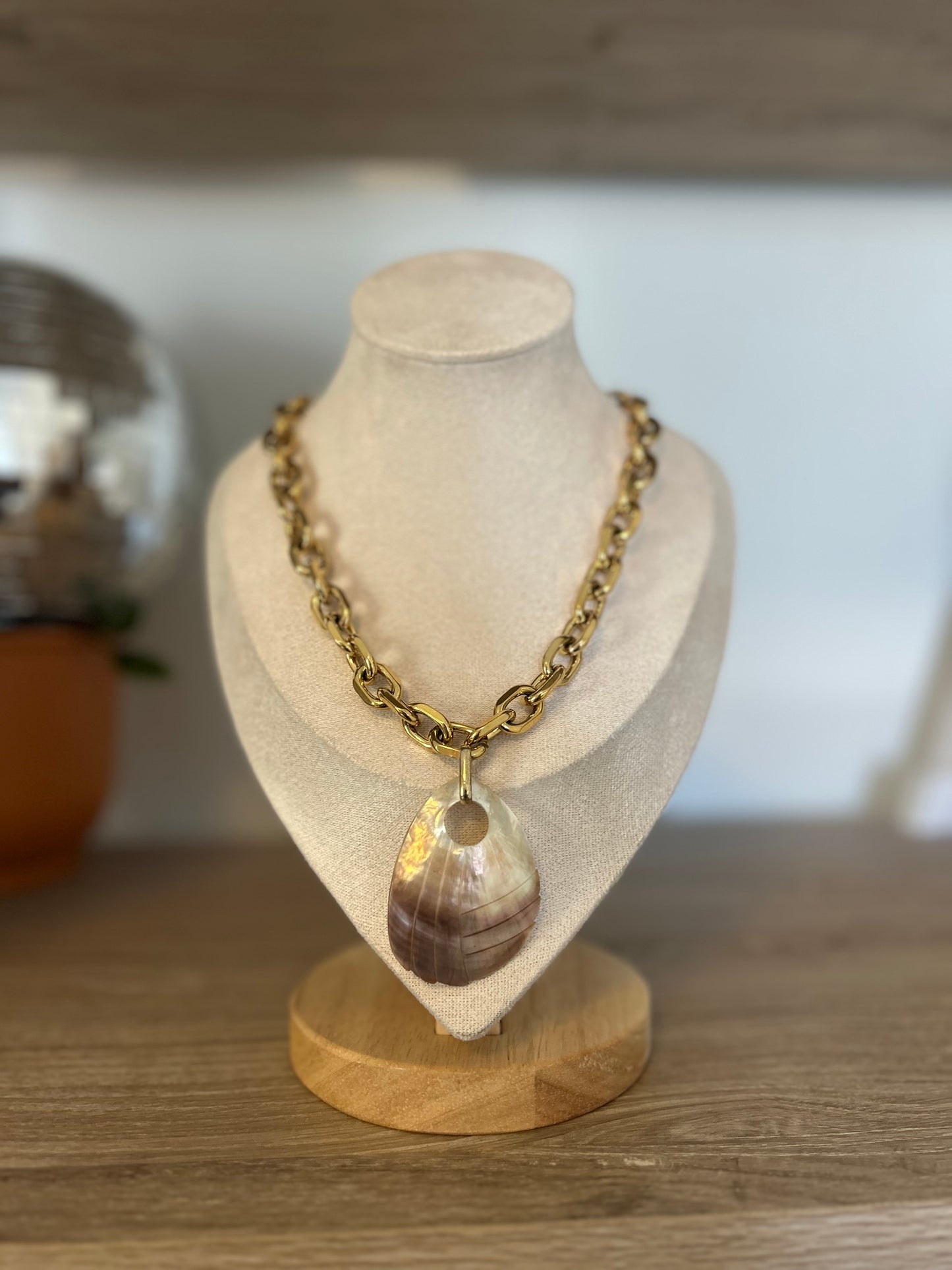 Gold Filled Chain Necklace with Abalone Shell Pendant
