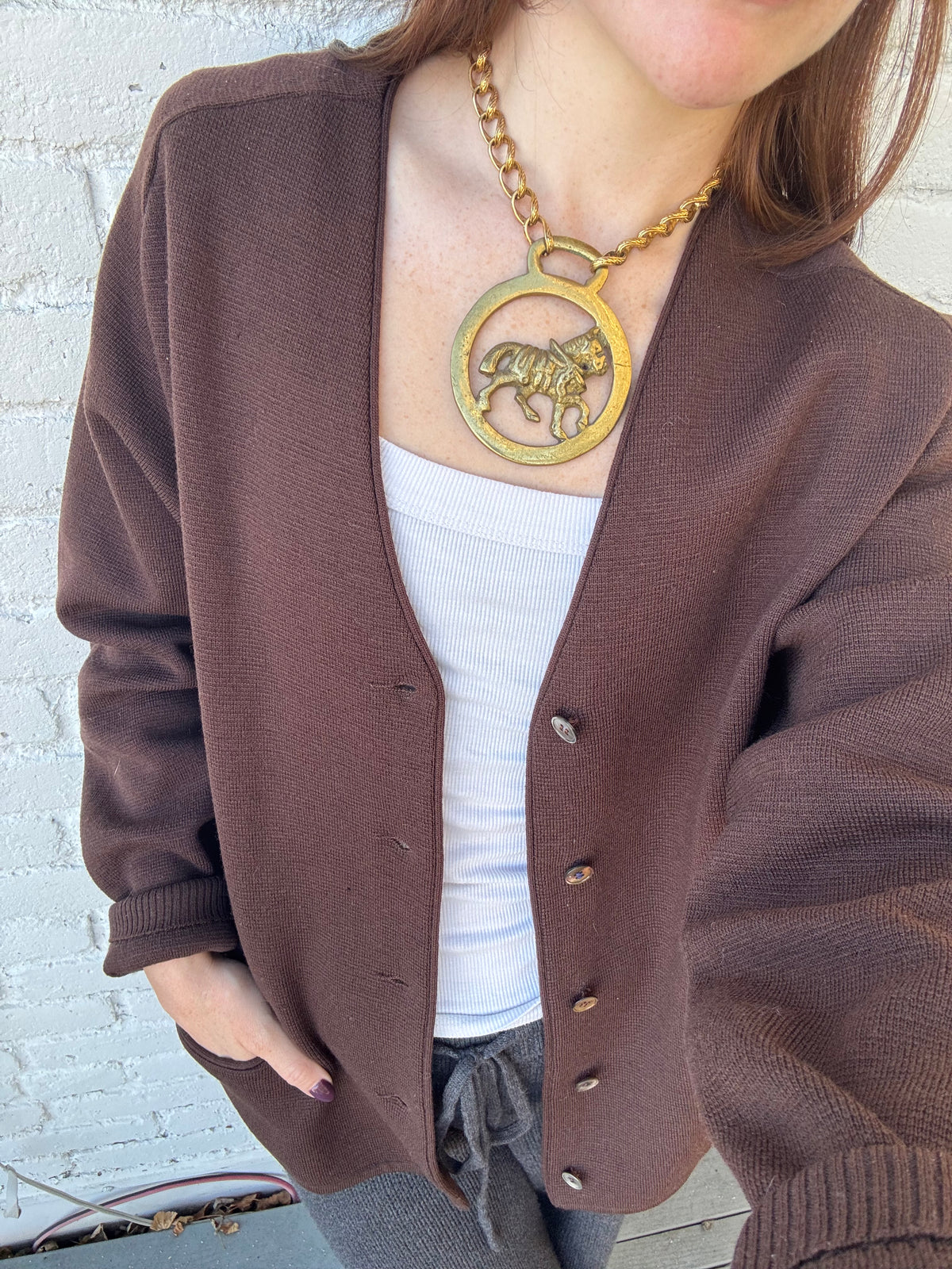 Antique Brass Horse Medallion Chain Necklace