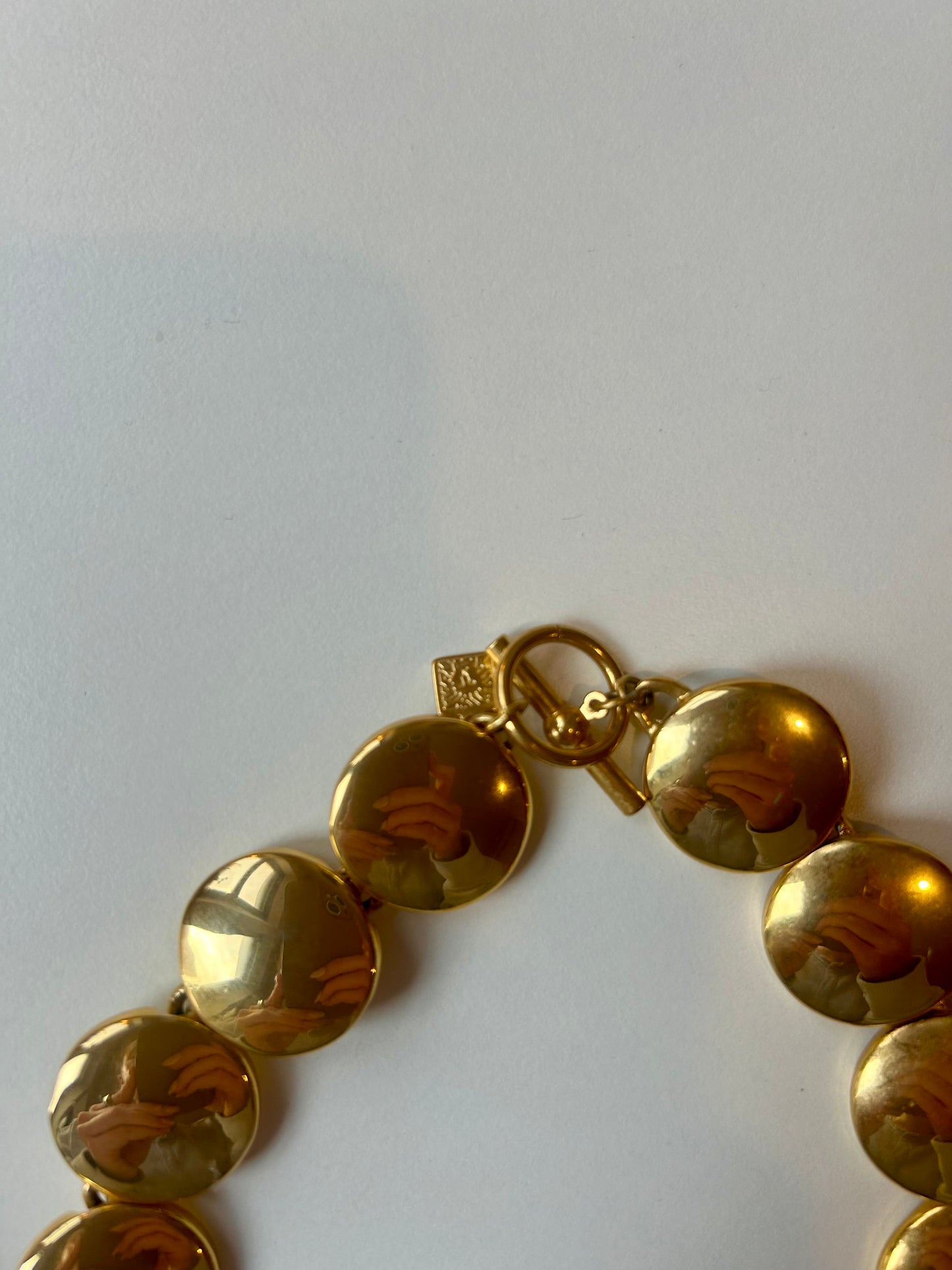 Vintage | Signed Anne Klein | Couture Round Shiny Golden Disks Statement Choker Necklace