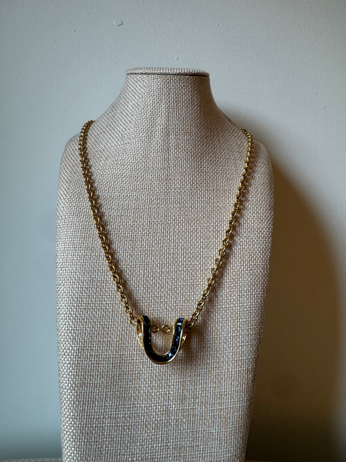 Vintage Nolan Miller | Faux Sapphire U-shaped Pendant Layering Necklace