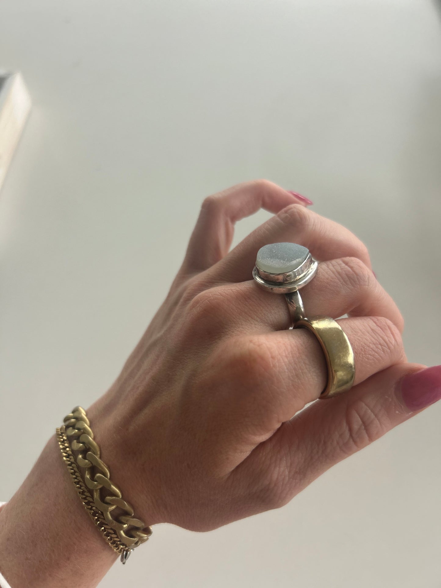 Sterling Silver 925 | White Druzy Pear Shaped Ring