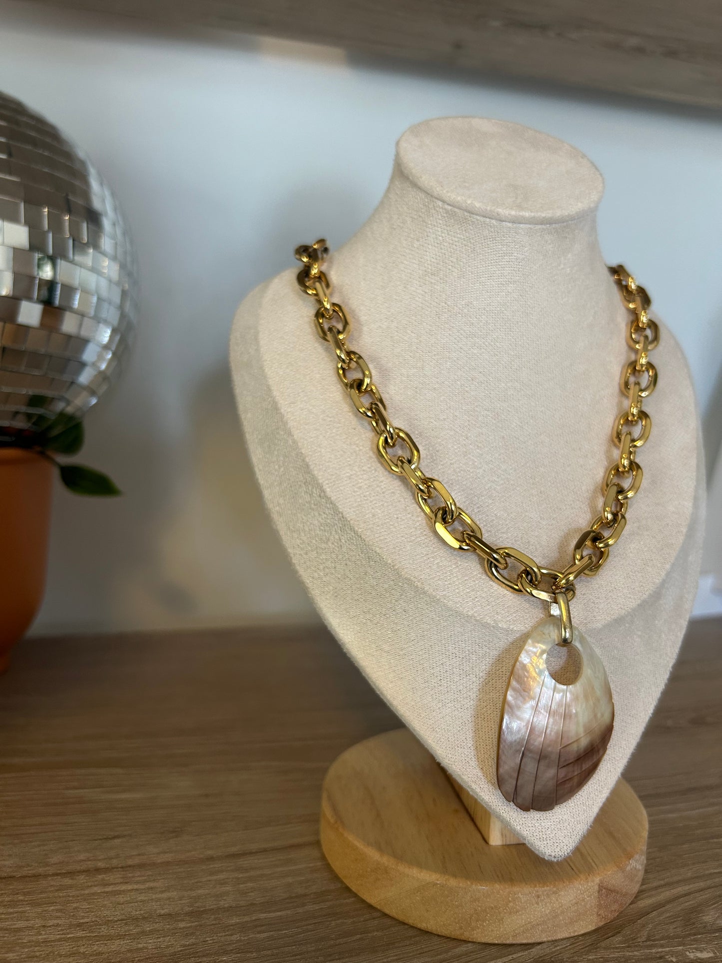 Gold Filled Chain Necklace with Abalone Shell Pendant