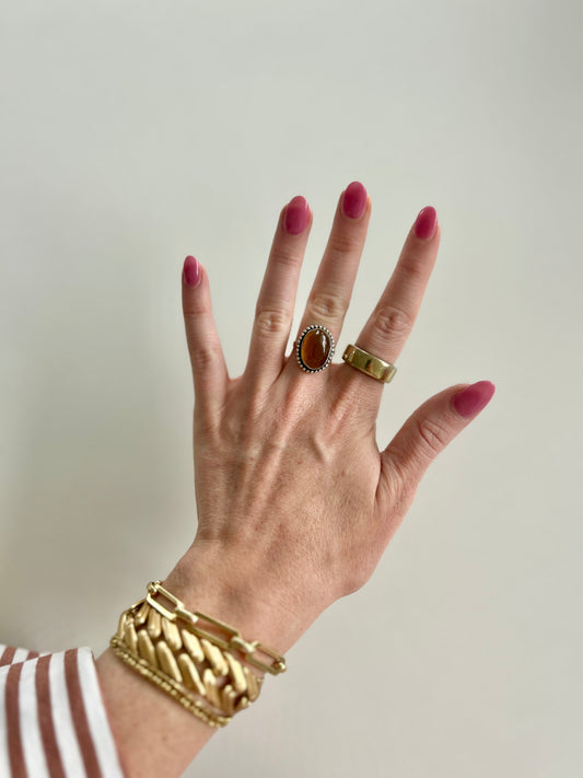 Vintage Signed MONET | 80s Satin Gold Plated Egyptian Chain Link Bracelet