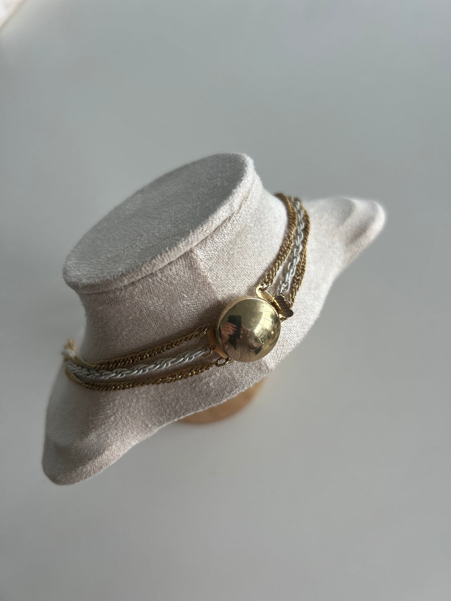 Vintage White And Gold Tone Metal Necklace For Layering