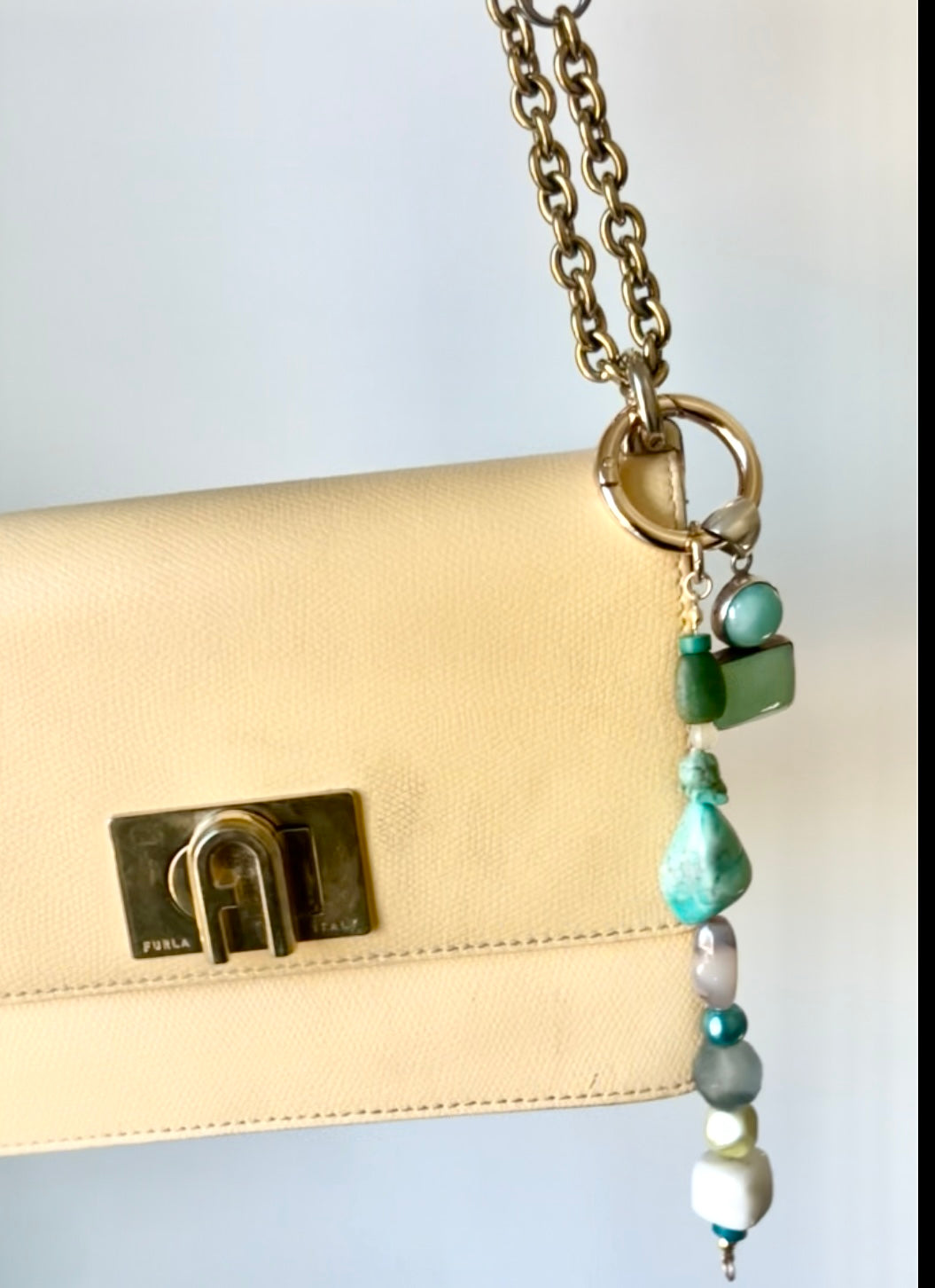 Blue Green Agate Stone and Mixed Bead Bag Charm