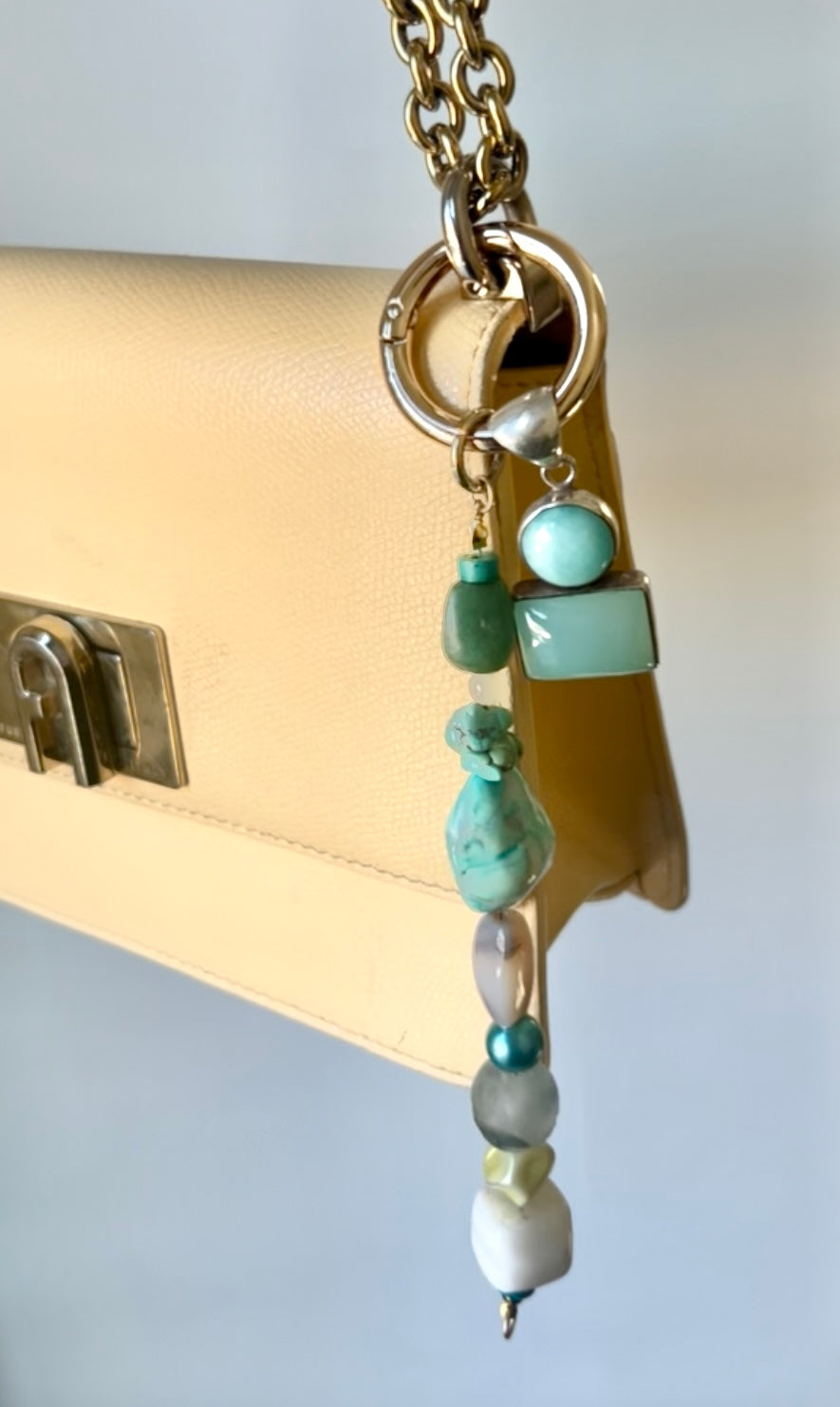 Blue Green Agate Stone and Mixed Bead Bag Charm