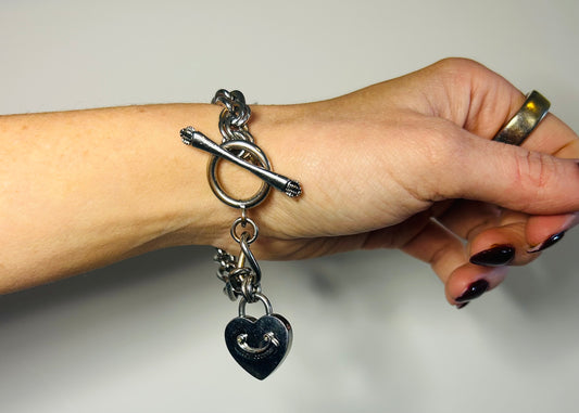 Vintage | Juicy Couture Silver Tone Heart Charm Bracelet