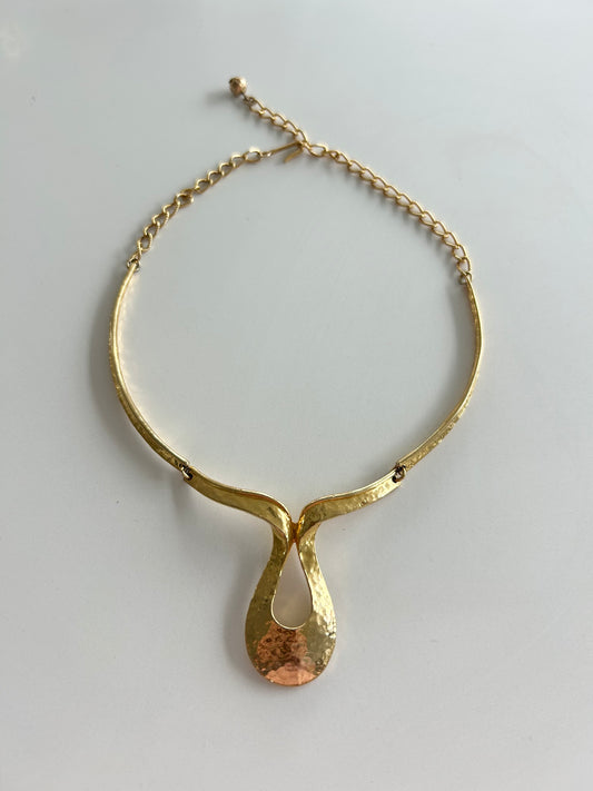 Vintage | "ART" Arthur Pepper | Crown Trifari Gold Enamel Bar Link Teardrop Collar Necklace