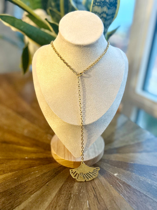 Gold Plated Long Adjustable Chain Leaf Pendant