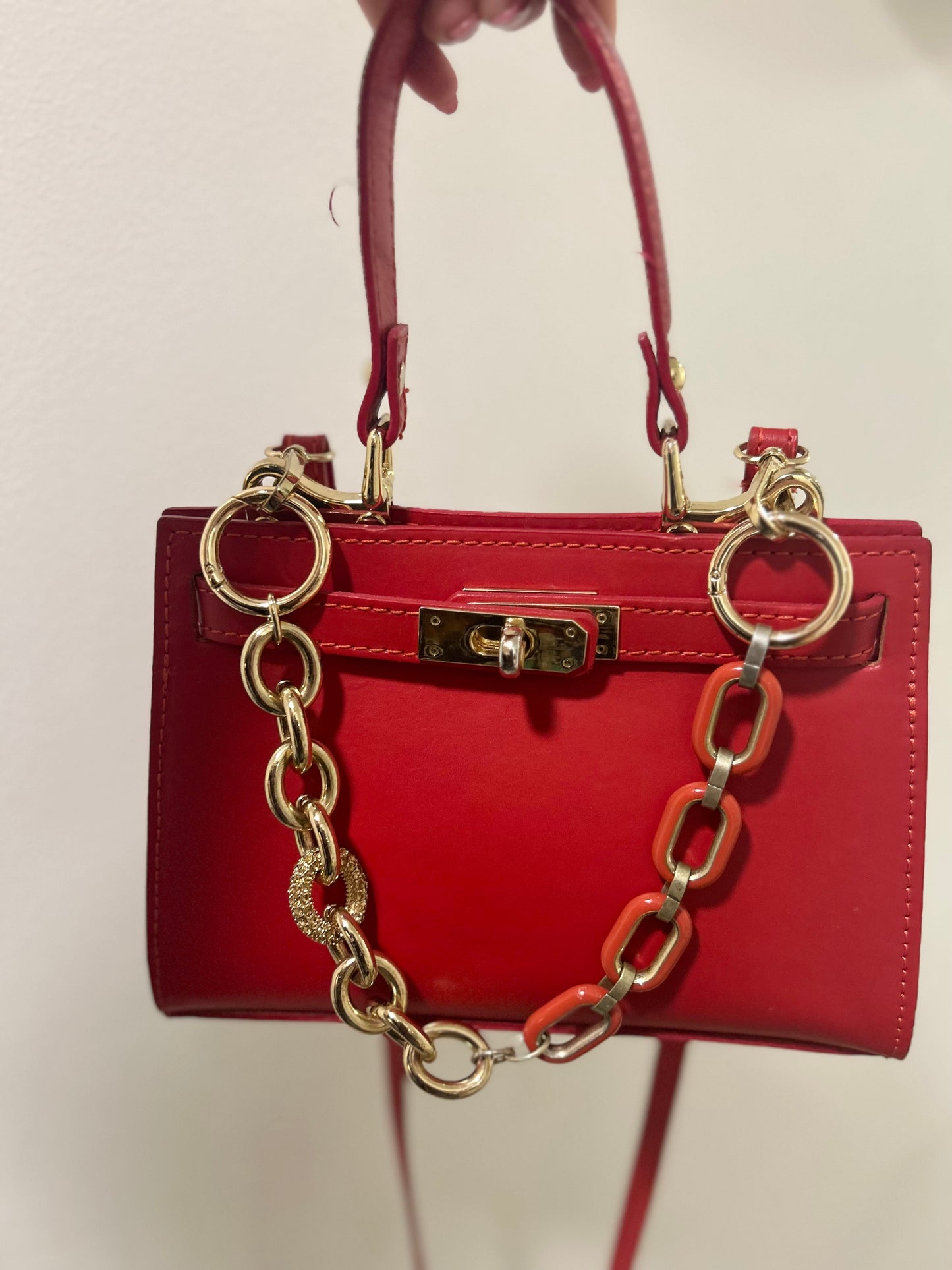 Gold Chain and Orange Acrylic Metal Mix Bag Charm